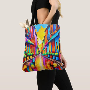 Farbenfrohe Street Scene Art Tasche