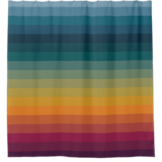 Farbenfrohe Streifen 70er 80er Retro Regenbogenstr Duschvorhang (Vorderseite)