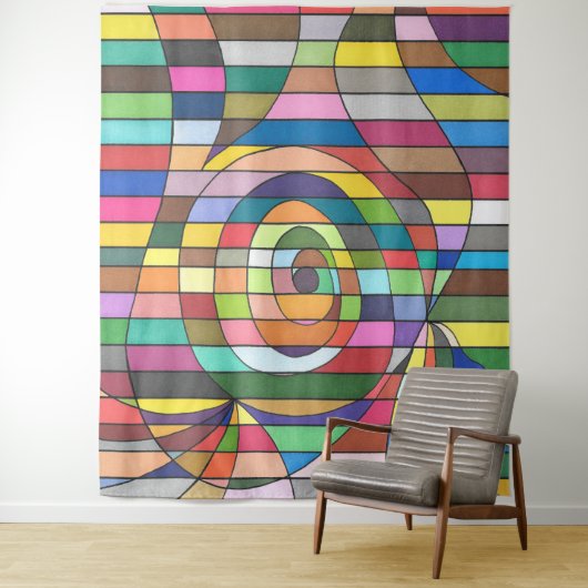 Farbenfrohe Streifen Abstrakt mit Spiralzentrum Wandteppich (Beispiel)