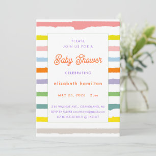 Farbenfrohe Streifen Baby Shower Einladung