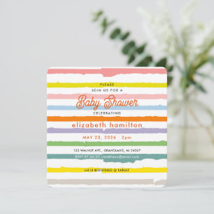 Farbenfrohe Streifen Baby Shower Einladung