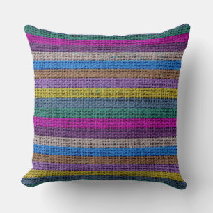 Farbenfrohe Streifen Burlap Leinen Rustikal Jute # Kissen