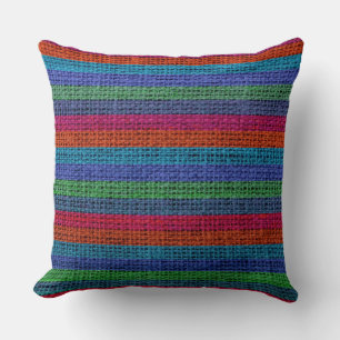 Farbenfrohe Streifen Burlap Linen Rustikaler Jute Kissen