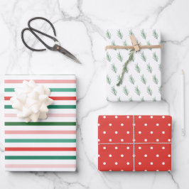 Farbenfrohe Streifen Dots und Pine Weihnachtsfeier Geschenkpapier Set