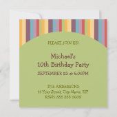 Farbenfrohe Streifen Geburtstagsfeier Einladung (Rückseite)