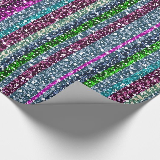 Farbenfrohe Streifen Glitzer Muster Geschenkpapier (Ecke)