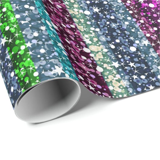 Farbenfrohe Streifen Glitzer Muster Geschenkpapier (Rolleneckpunkt)