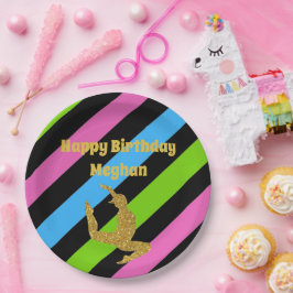 Farbenfrohe Streifen Gold Gymnastik Geburtstag Sch Pappteller