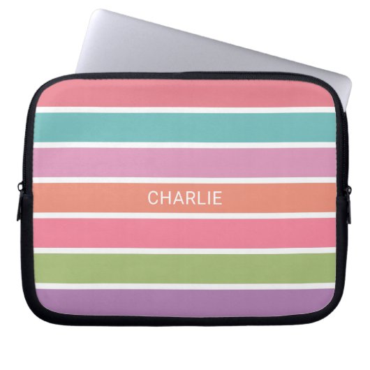 Farbenfrohe Streifen individuelle Name Laptop-Ärme Laptopschutzhülle (Vorderseite)