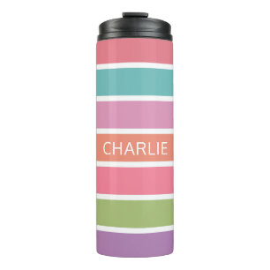 Farbenfrohe Streifen individuelle Name Thermosbecher