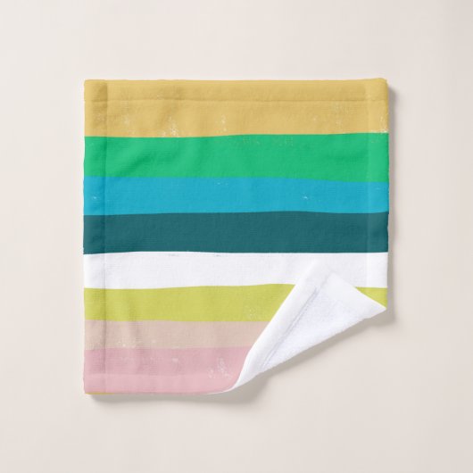 Farbenfrohe Streifen Linien Abstraktes Muster Badhandtuch Set (Waschlappen)