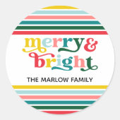 Farbenfrohe Streifen Merry & Bright Custom Family Runder Aufkleber (Vorderseite)