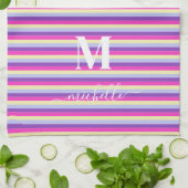 Farbenfrohe Streifen mit Monogramm-Schrift  Geschirrtuch (Gefaltet)