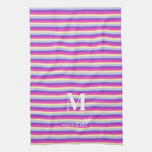 Farbenfrohe Streifen mit Monogramm-Schrift  Geschirrtuch (Vertikal)