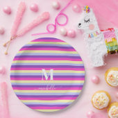 Farbenfrohe Streifen mit Monogramm Schriftzug Pappteller (Party)