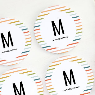 Farbenfrohe Streifen Monogramm Cocktail Runder Pappuntersetzer