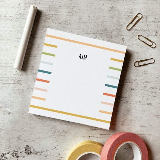 Farbenfrohe Streifen Monogramm Post-it Klebezettel