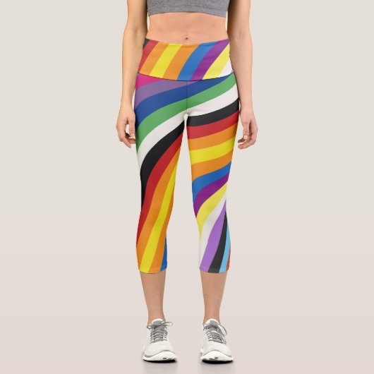 Farbenfrohe Streifen Muster Capri Leggings (Vorderseite)