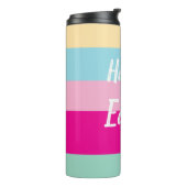 Farbenfrohe Streifen Muster glückliche Osterflachk Thermosbecher (Nach links gedreht)