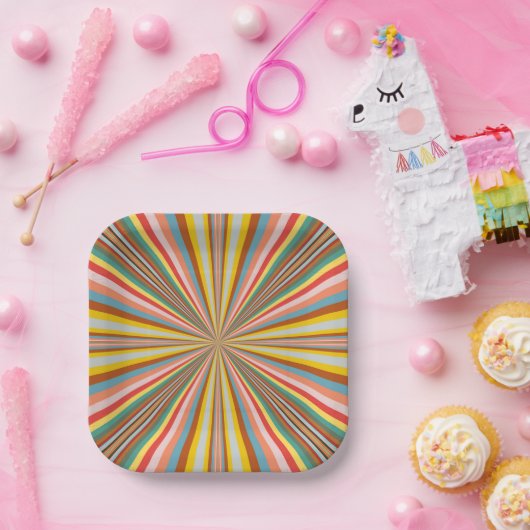 Farbenfrohe Streifen Pappteller (Party)