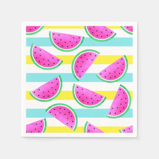 Farbenfrohe Streifen Pink Watermelons Muster Serviette (Vorderseite)