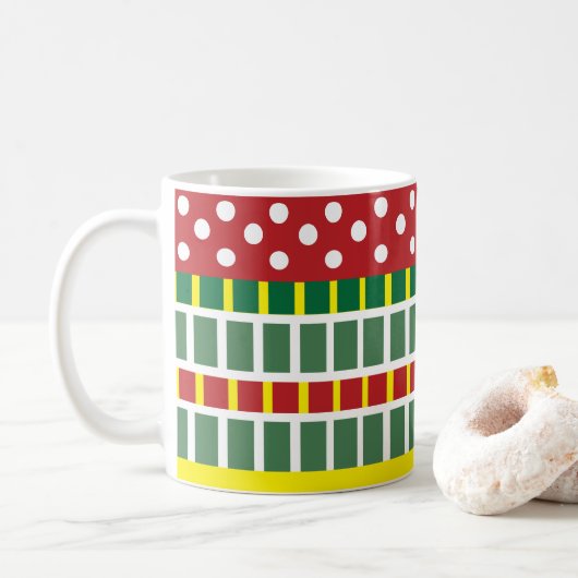 Farbenfrohe Streifen Polka Dot Muster Geometrisch Kaffeetasse (Mit Donut)