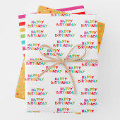 Farbenfrohe Streifen polka dots Happy Birthday Geschenkpapier Set (Beispiel)