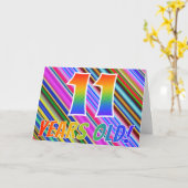 Farbenfrohe Streifen + Regenbogenmuster "11 Jahre  Karte (Gelbe Blume)