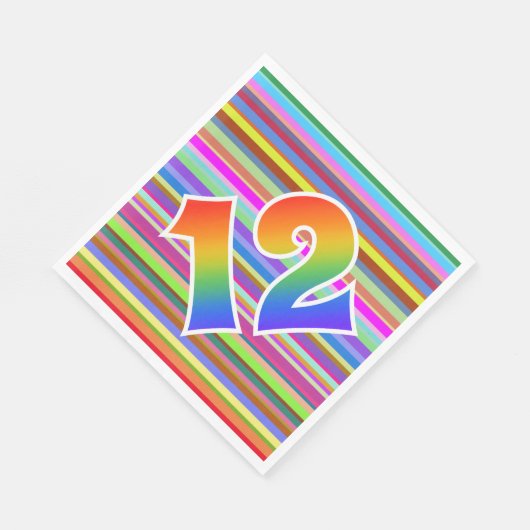 Farbenfrohe Streifen + Regenbogenmuster "12" Ereig Serviette (Ecke)