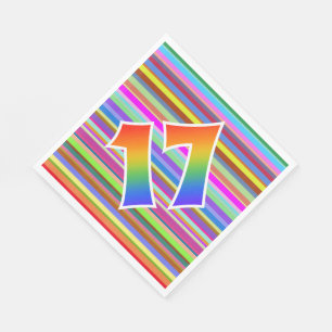 Farbenfrohe Streifen + Regenbogenmuster "17" Event Serviette