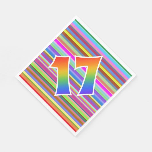 Farbenfrohe Streifen + Regenbogenmuster "17" Event Serviette (Ecke)