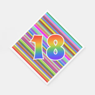 Farbenfrohe Streifen + Regenbogenmuster "18" Event Serviette