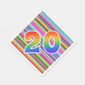 Farbenfrohe Streifen + Regenbogenmuster "20" Event Serviette (Ecke)