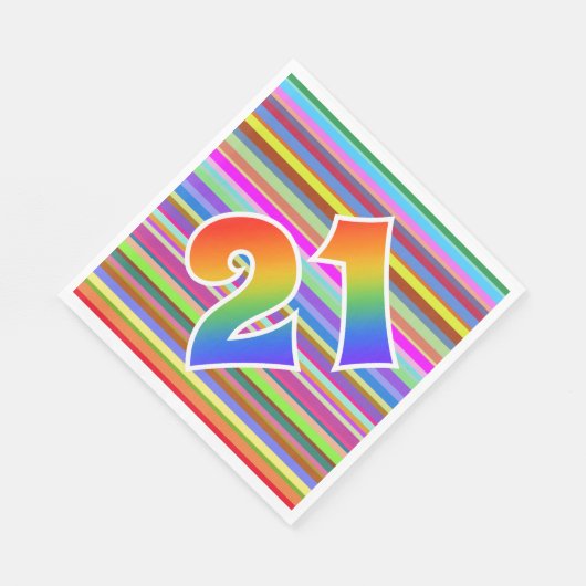 Farbenfrohe Streifen + Regenbogenmuster "21" Ereig Serviette (Ecke)