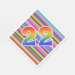 Farbenfrohe Streifen + Regenbogenmuster "22" Event Serviette