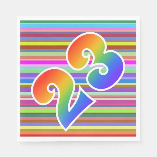 Farbenfrohe Streifen + Regenbogenmuster "23" Event Serviette (Vorderseite)
