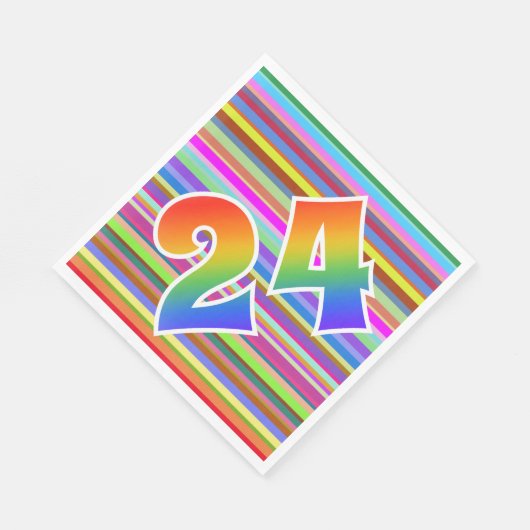 Farbenfrohe Streifen + Regenbogenmuster "24" Event Serviette (Ecke)