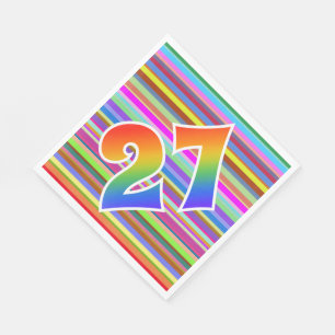 Farbenfrohe Streifen + Regenbogenmuster "27" Event Serviette