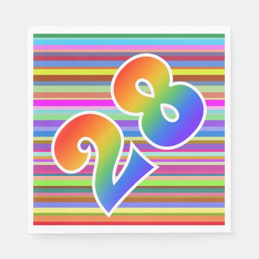 Farbenfrohe Streifen + Regenbogenmuster "28" Event Serviette (Vorderseite)