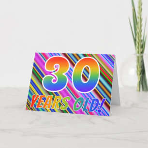 Farbenfrohe Streifen + Regenbogenmuster "30 Jahre Karte