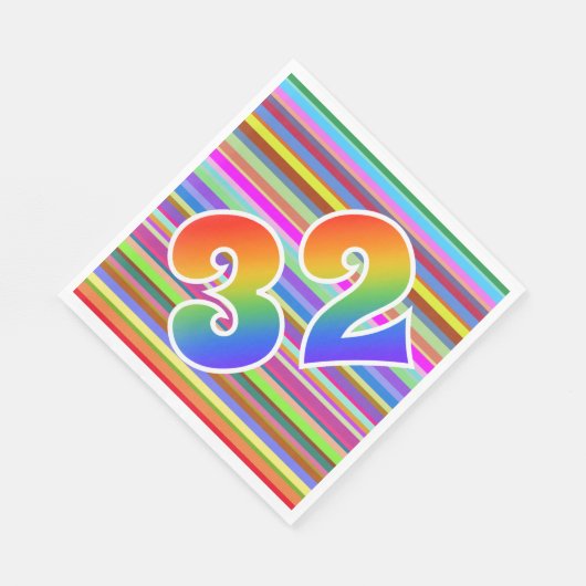Farbenfrohe Streifen + Regenbogenmuster "32" Ereig Serviette (Ecke)