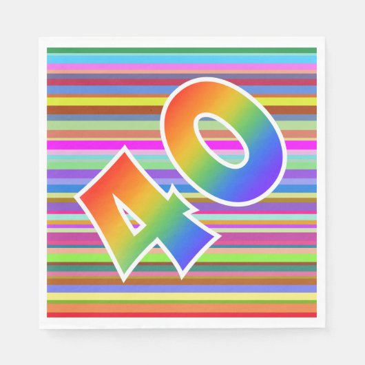 Farbenfrohe Streifen + Regenbogenmuster "40" Event Serviette (Vorderseite)