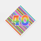 Farbenfrohe Streifen + Regenbogenmuster "40" Event Serviette (Ecke)
