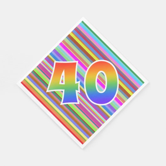 Farbenfrohe Streifen + Regenbogenmuster "40" Event Serviette (Ecke)
