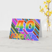 Farbenfrohe Streifen + Regenbogenmuster "40 Jahre  Karte (Gelbe Blume)