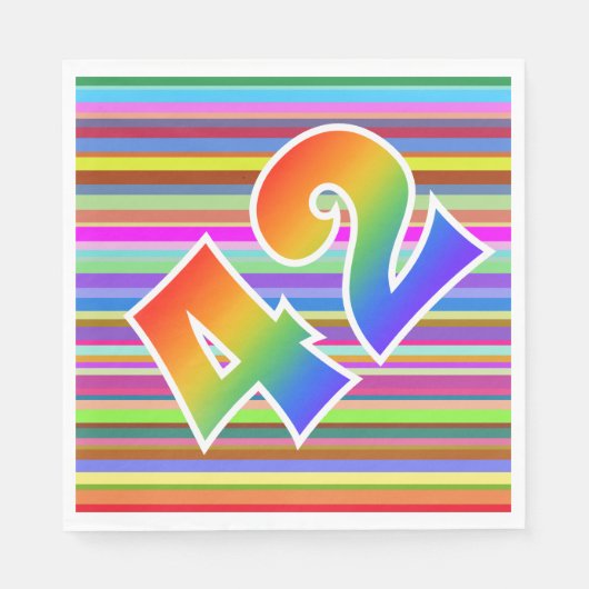 Farbenfrohe Streifen + Regenbogenmuster "42" Ereig Serviette (Vorderseite)