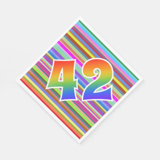 Farbenfrohe Streifen + Regenbogenmuster "42" Ereig Serviette (Ecke)