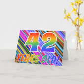 Farbenfrohe Streifen + Regenbogenmuster "42 Jahre  Karte (Gelbe Blume)