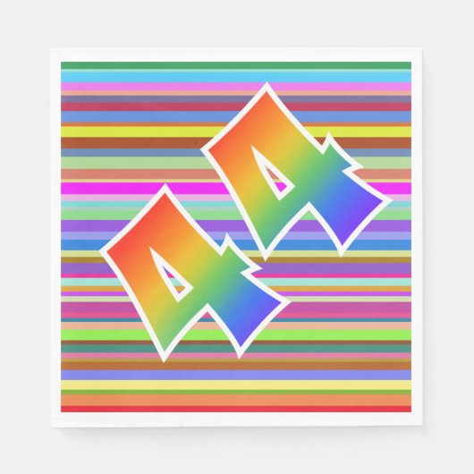 Farbenfrohe Streifen + Regenbogenmuster "44" Event Serviette (Vorderseite)