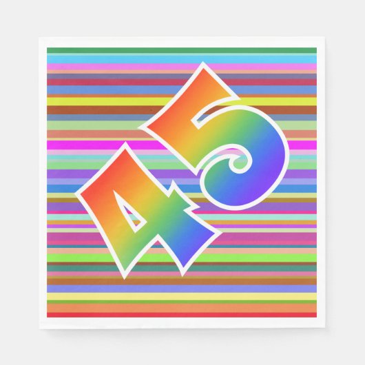 Farbenfrohe Streifen + Regenbogenmuster "45" Event Serviette (Vorderseite)